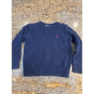 Polo Ralph Lauren Boys Navy Blue Cotton Knit Crewneck Sweater Size 6 Pony Logo